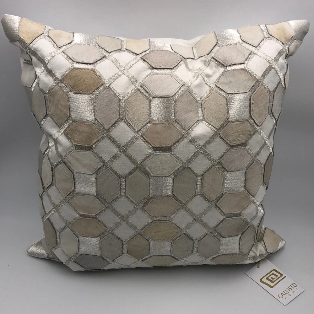 Callisto Home Calf Hair Embroidered Accent Pillow
